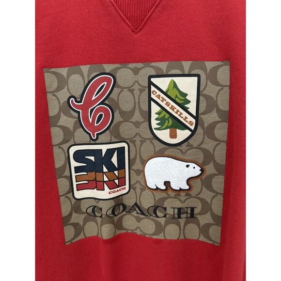 Coach CE457 Signature Ski Crewneck Fleece Sweatshirt Red Catskills  Org $298 - Picture 2 of 9